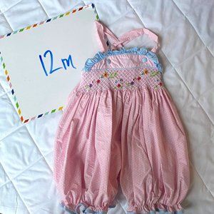 Girls 2T Vintage Smocked Spring Bubble